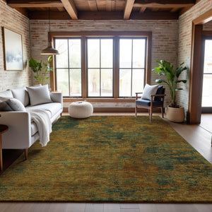 HomeRoots 5' X 8' Abstract Washable Area Rug in Copper Gold and Teal - UV Protected, Stain Resistant, Durable Design 684138