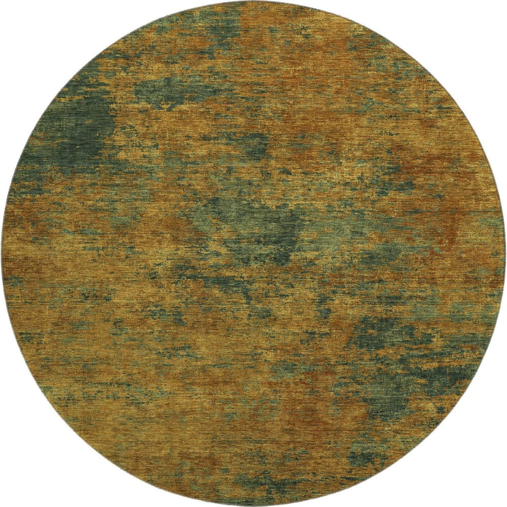 HomeRoots 8' Copper Gold and Teal Abstract Washable Round Rug with UV Protection for Stylish Living Spaces 684139