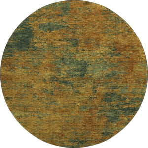 HomeRoots 8' Copper Gold and Teal Abstract Washable Round Rug with UV Protection for Stylish Living Spaces 684139