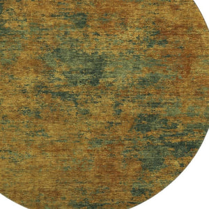 HomeRoots 8' Copper Gold and Teal Abstract Washable Round Rug with UV Protection for Stylish Living Spaces 684139