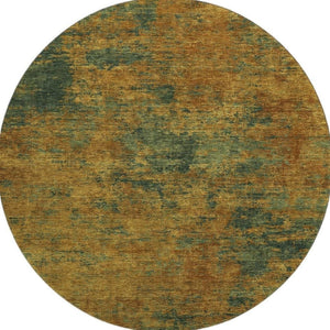 HomeRoots 8' Copper Gold and Teal Abstract Washable Round Rug with UV Protection for Stylish Living Spaces 684139