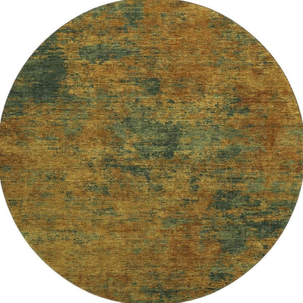 HomeRoots 8' Copper Gold and Teal Abstract Washable Round Rug with UV Protection for Stylish Living Spaces 684139