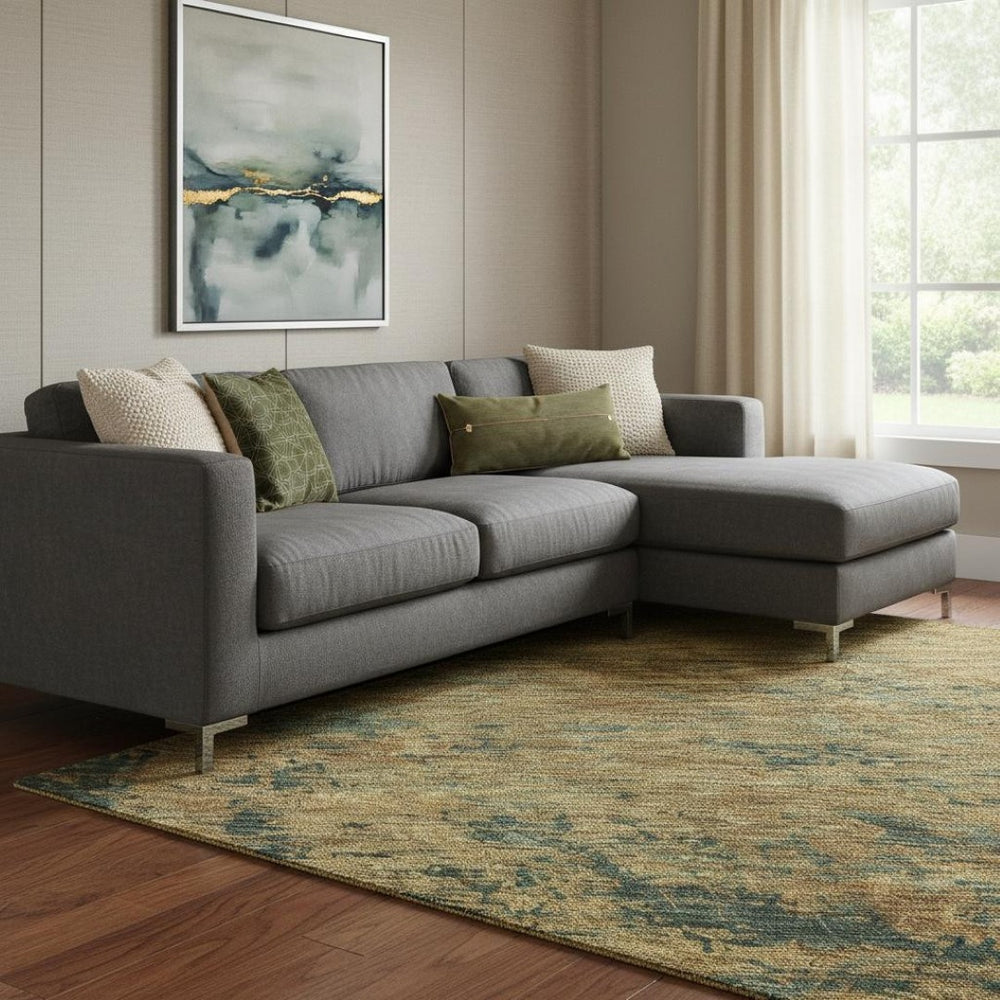 HomeRoots 8' X 10' Abstract Washable Area Rug in Copper Gold & Teal - UV Protected, Stain Resistant, Durable Design 684140