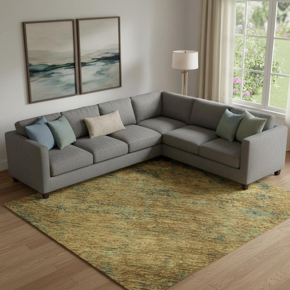 HomeRoots 9' X 12' Washable Copper, Gold & Teal Abstract Area Rug with UV Protection for Modern Homes 684141