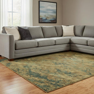 HomeRoots 10' Copper, Gold & Teal Abstract Area Rug - Washable, UV Protected, Durable for High-Traffic Spaces 684142