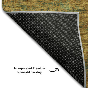 HomeRoots 10' Copper, Gold & Teal Abstract Area Rug - Washable, UV Protected, Durable for High-Traffic Spaces 684142
