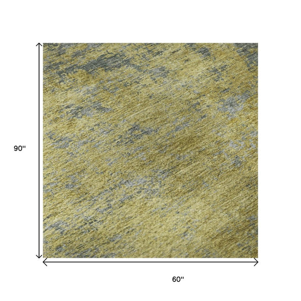 HomeRoots 5' X 8' Gold and Gray Abstract Area Rug - Washable, UV Protected, Stylish for Living Spaces & More 684144