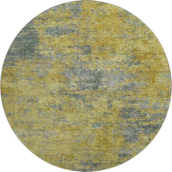 HomeRoots 8' Gold and Gray Abstract Washable Round Rug - Stylish, Durable, UV-Protected for High-Traffic Areas 684145
