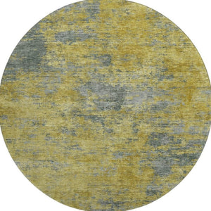 HomeRoots 8' Gold and Gray Abstract Washable Round Rug - Stylish, Durable, UV-Protected for High-Traffic Areas 684145