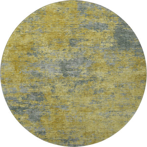 HomeRoots 8' Gold and Gray Abstract Washable Round Rug - Stylish, Durable, UV-Protected for High-Traffic Areas 684145