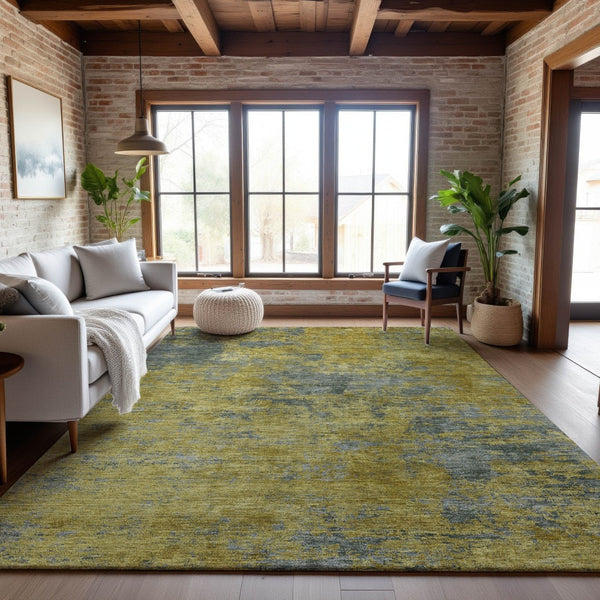 HomeRoots 8' X 10' Gold & Gray Abstract Washable Area Rug – Stylish, Durable, UV Protected for Any Room 684146