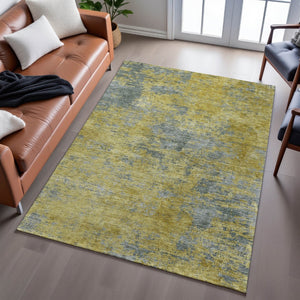 HomeRoots 8' X 10' Gold & Gray Abstract Washable Area Rug – Stylish, Durable, UV Protected for Any Room 684146