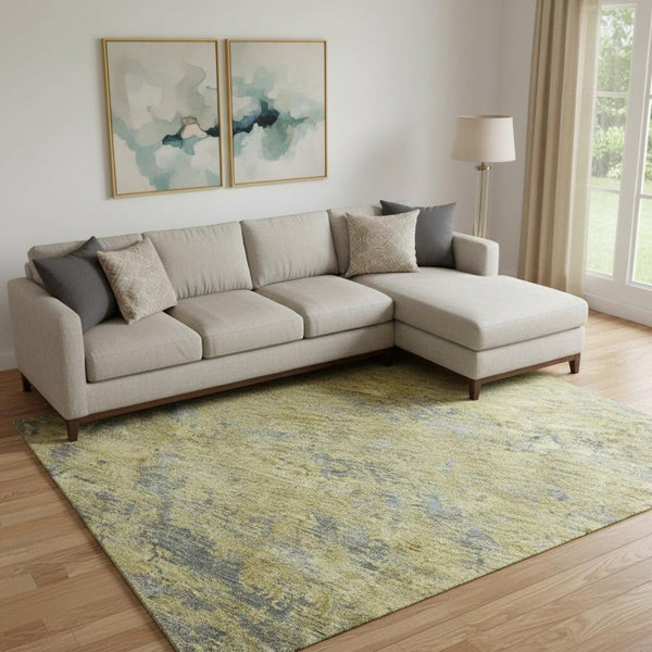 HomeRoots 9' X 12' Gold and Gray Abstract Area Rug - Washable, UV-Protected, Stylish & Durable for Any Room 684147