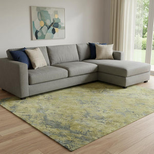 HomeRoots 10' Gold and Gray Abstract Washable Area Rug - UV Protected, Durable Design for High-Traffic Homes 684148