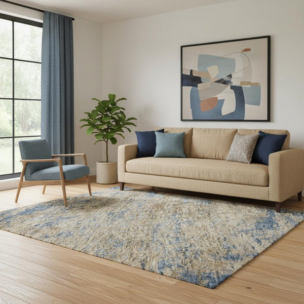 HomeRoots 5' X 8' Navy Blue & Brown Abstract Washable Area Rug - Durable, Stylish, UV-Protected, Pet-Friendly! 684150