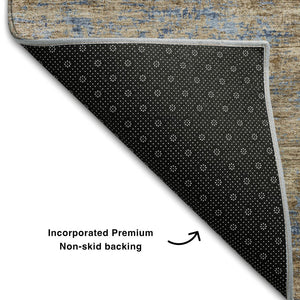 HomeRoots 5' X 8' Navy Blue & Brown Abstract Washable Area Rug - Durable, Stylish, UV-Protected, Pet-Friendly! 684150