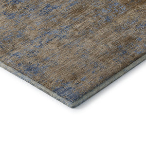 HomeRoots 5' X 8' Navy Blue & Brown Abstract Washable Area Rug - Durable, Stylish, UV-Protected, Pet-Friendly! 684150