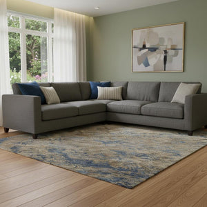 HomeRoots 8' X 10' Navy Blue & Brown Abstract Area Rug - Washable, UV-Protected, Stain-Resistant for Busy Homes 684152