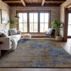 HomeRoots 8' X 10' Navy Blue & Brown Abstract Area Rug - Washable, UV-Protected, Stain-Resistant for Busy Homes 684152