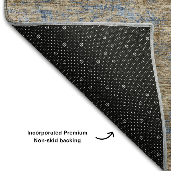 HomeRoots 8' X 10' Navy Blue & Brown Abstract Area Rug - Washable, UV-Protected, Stain-Resistant for Busy Homes 684152