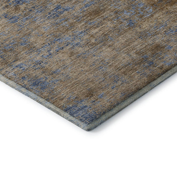 HomeRoots 8' X 10' Navy Blue & Brown Abstract Area Rug - Washable, UV-Protected, Stain-Resistant for Busy Homes 684152