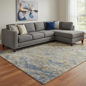 HomeRoots 10' Navy Blue & Brown Abstract Washable Area Rug – Durable, Stain-Resistant, UV Protected, Stylish Design 684154