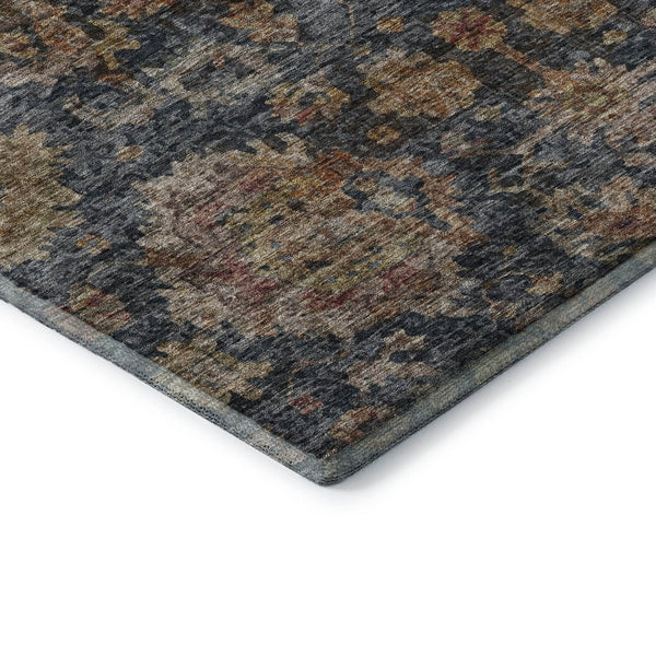 HomeRoots 8' Navy Blue and Copper Damask Washable Round Rug - Durable, UV-Protected Elegance for Any Room 684157