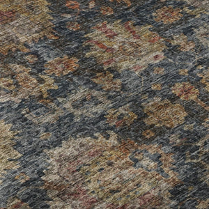 HomeRoots 8' Navy Blue and Copper Damask Washable Round Rug - Durable, UV-Protected Elegance for Any Room 684157