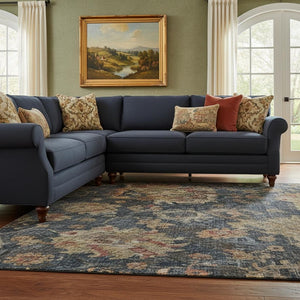 HomeRoots 10' Navy Blue & Copper Damask Washable Area Rug - Stain-Resistant, UV Protected for Modern Homes 684160