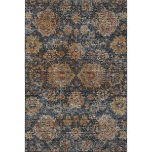 HomeRoots 10' Navy Blue & Copper Damask Washable Area Rug - Stain-Resistant, UV Protected for Modern Homes 684160