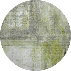 HomeRoots 8' Artichoke Green Gray Silver Abstract Washable Round Rug - Durable, UV-Resistant, Stylish Design 684163