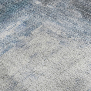 HomeRoots 5' X 8' Washable Abstract Area Rug in Blue, Ivory & Gray with UV Protection for Modern Spaces 684168