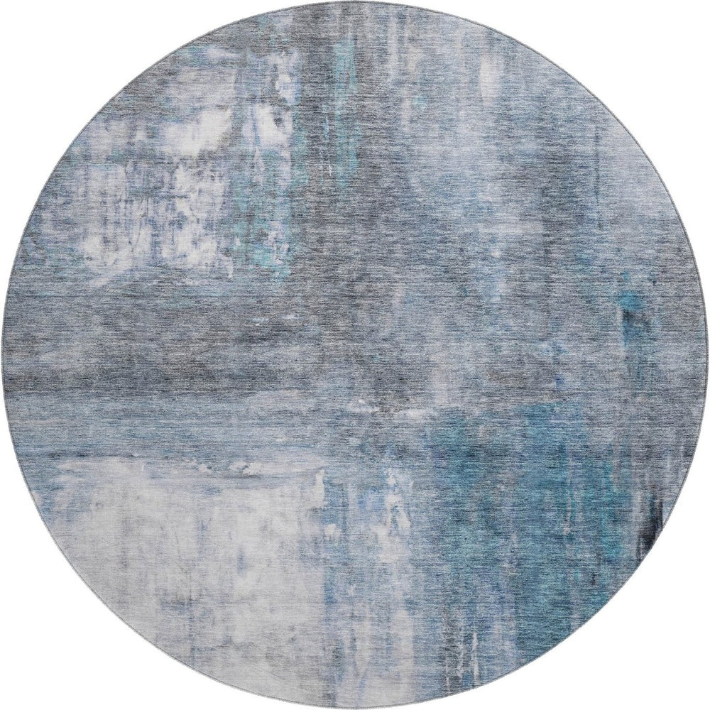 HomeRoots 8' Blue Ivory and Gray Abstract Washable Round Rug - UV Protection, Soft, Durable, and Stylish! 684169