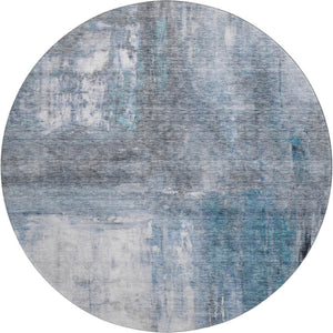 HomeRoots 8' Blue Ivory and Gray Abstract Washable Round Rug - UV Protection, Soft, Durable, and Stylish! 684169