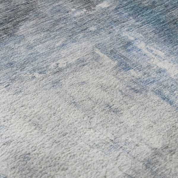 HomeRoots 8' Blue Ivory and Gray Abstract Washable Round Rug - UV Protection, Soft, Durable, and Stylish! 684169