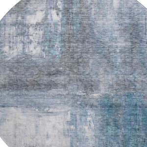 HomeRoots 8' Blue Ivory and Gray Abstract Washable Round Rug - UV Protection, Soft, Durable, and Stylish! 684169