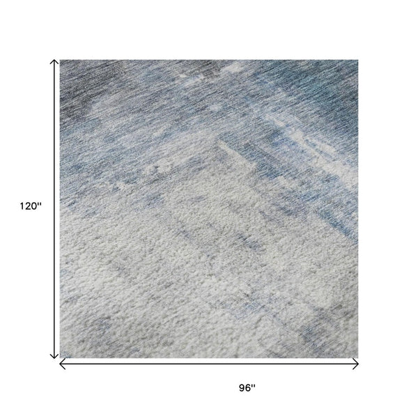 HomeRoots 8' X 10' Contemporary Blue, Ivory & Gray Abstract Washable Area Rug with Stain Resistance & UV Guard 684170