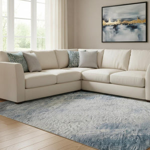 HomeRoots 8' X 10' Contemporary Blue, Ivory & Gray Abstract Washable Area Rug with Stain Resistance & UV Guard 684170