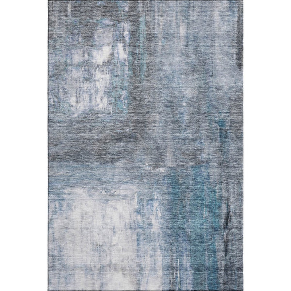 HomeRoots 9' X 12' Abstract Washable Area Rug in Blue, Ivory & Gray - UV Resistant, Durable & Easy Clean Design 684171
