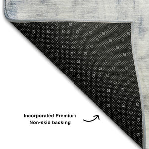 HomeRoots 9' X 12' Abstract Washable Area Rug in Blue, Ivory & Gray - UV Resistant, Durable & Easy Clean Design 684171