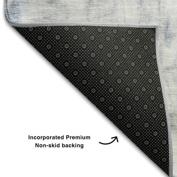 HomeRoots 9' X 12' Abstract Washable Area Rug in Blue, Ivory & Gray - UV Resistant, Durable & Easy Clean Design 684171