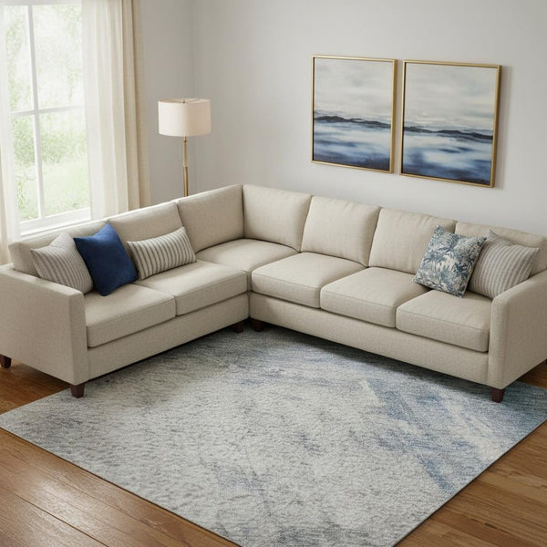 HomeRoots 9' X 12' Abstract Washable Area Rug in Blue, Ivory & Gray - UV Resistant, Durable & Easy Clean Design 684171