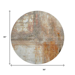 HomeRoots 8' Copper Gray and Ivory Abstract Round Rug - Washable, UV-Protected, Family-Friendly Design for Home 684175