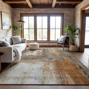 HomeRoots 8' X 10' Copper Gray and Ivory Abstract Washable Area Rug - Durable, UV-Protected, Easy-Care Design 684176