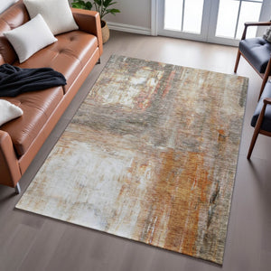 HomeRoots 8' X 10' Copper Gray and Ivory Abstract Washable Area Rug - Durable, UV-Protected, Easy-Care Design 684176
