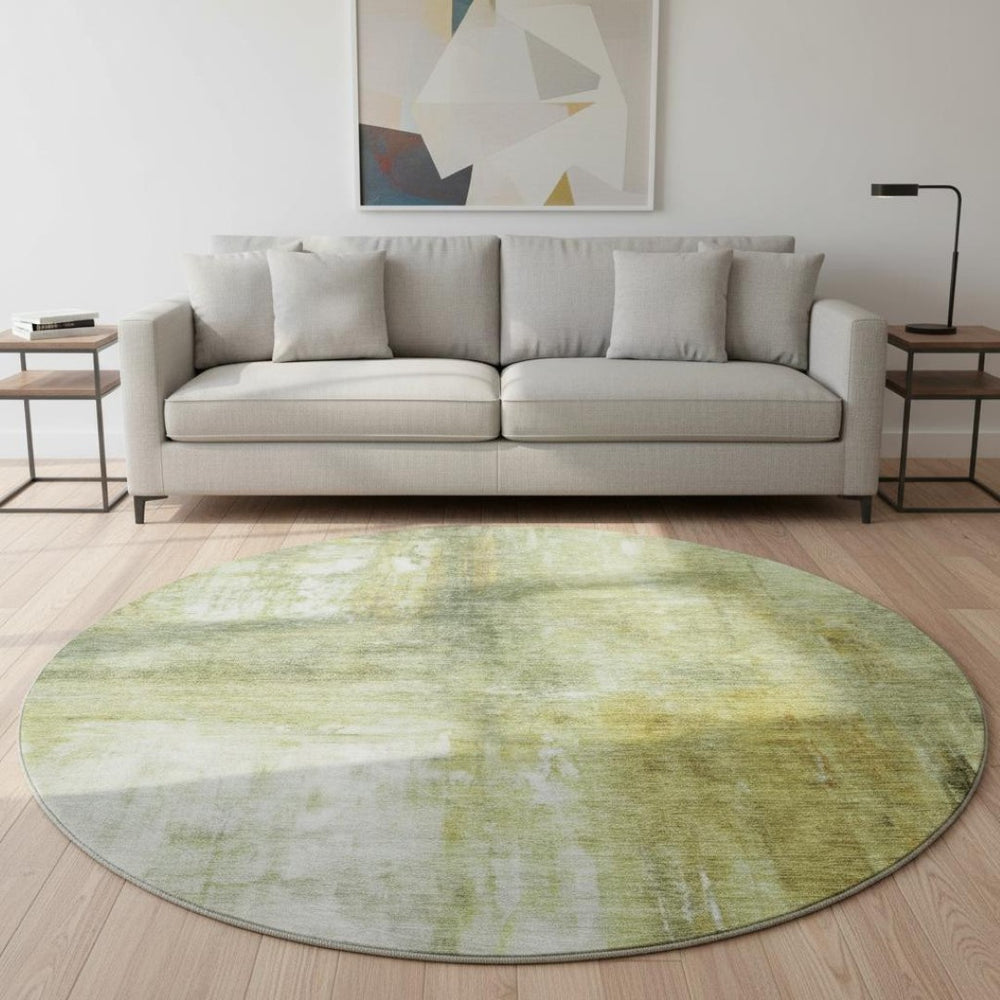 HomeRoots 8' Sage Gray & Ivory Abstract Washable Round Rug – UV Protection, Durable, Stylish for Busy Homes 684181