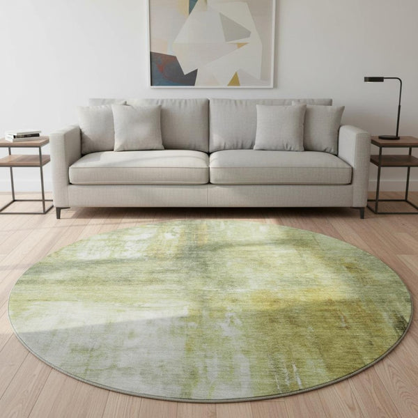 HomeRoots 8' Sage Gray & Ivory Abstract Washable Round Rug – UV Protection, Durable, Stylish for Busy Homes 684181