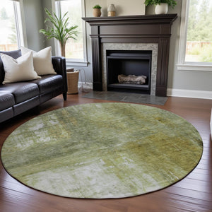 HomeRoots 8' Sage Gray & Ivory Abstract Washable Round Rug – UV Protection, Durable, Stylish for Busy Homes 684181