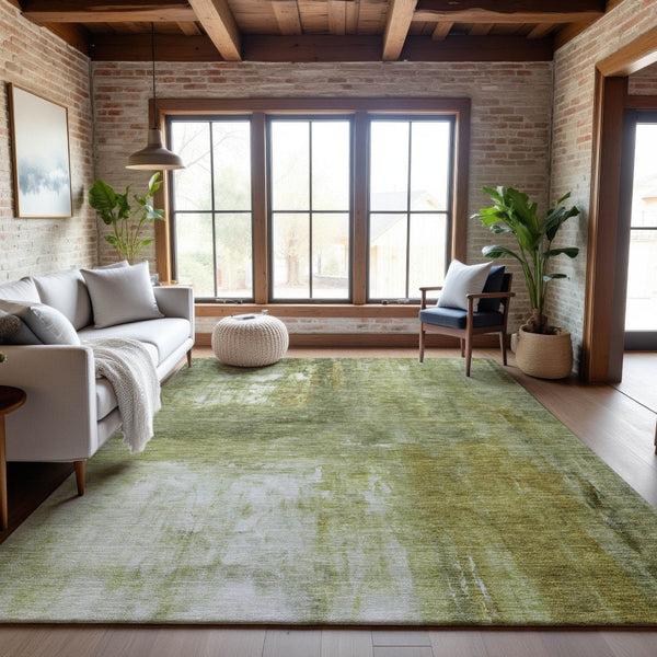 HomeRoots 8' X 10' Sage Gray & Ivory Abstract Washable Area Rug – Durable, UV-Protected, Easy-Care Design 684182