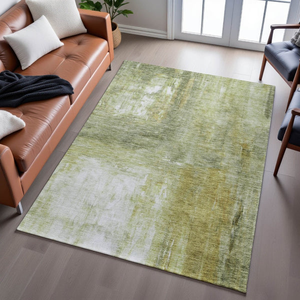 HomeRoots 8' X 10' Sage Gray & Ivory Abstract Washable Area Rug – Durable, UV-Protected, Easy-Care Design 684182
